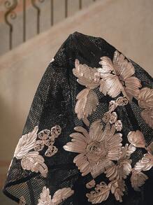 Anewsta 浪漫优雅花卉刺绣半透明休闲衬衫 - 黑色 - 查看 8