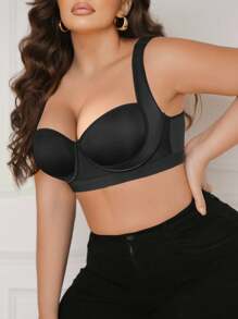 SHEIN 1 Áo ngực không gọng cỡ lớn thoải mái có đệm vai rộng cho nữ - màu đen - Xem 3