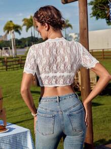 LanaWest Women Sexy White Lace Crop Top With Faux Pearl Buttons, Suitable For Dirndl Top Wear, Daily Sexy, Beer Festival - White - View 6