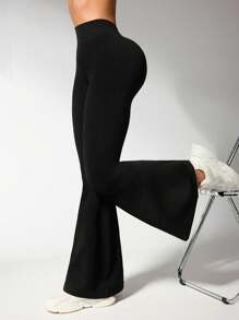 Easithlete Women's Solid Color High-Waist Casual & Fitness Sport Flared Pants