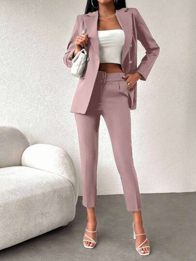 EURMUSE Damski codzienny biurowy jednolity kolor marynarka i spodnie garniturowy zestaw
