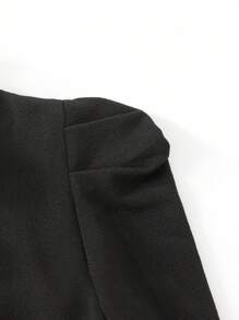 Tween Girl Elegant Solid Color Puff Sleeve Ruffle Trim Jacket Fall Winter - Black - View 4