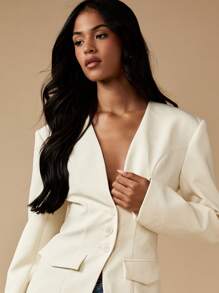 MISSGUIDED Slim Fit Professional Blazer Classic Tailored Business Work Wear Structured Lapel Suit Jacket Evening Formal Career Executive Elegant Sophisticated Office - Apricot - View 4