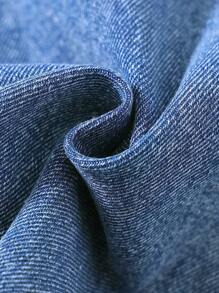 SHEIN Enterizo vaquero de manga corta para bebé niña, cómodo y casual - Azul lavado medio - Ver 4