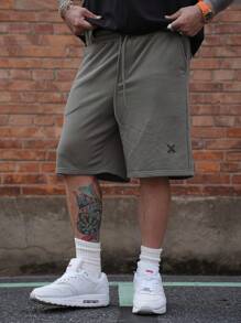 DAZY 男士几何图案设计灰色休闲短裤，夏季 - 灰色 - 查看 1