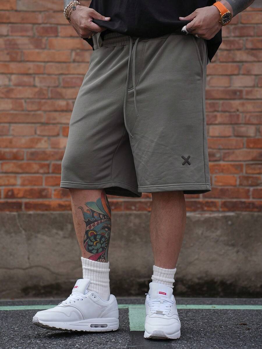 DAZY 男士几何图案设计灰色休闲短裤，夏季 - 灰色 - 查看 1