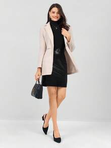 Miaspire Veste de travail décontractée minimaliste à col V à manches longues pour femmes, automne/hiver - Nude - Voir 5