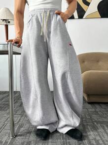 ESTAVOR 男式街头风格宽松刺绣宽松运动裤