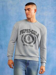 PEPSI X SHEIN 男士休闲日常字母图案圆领运动衫 - 灰色 - 查看 5