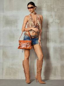 SHECARRY Túi đeo vai thời trang có khóa cài có thể điều chỉnh dành cho nữ bằng da - Màu vàng - Xem 3