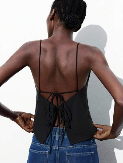 Maija Blusa sin mangas con lazo ajustable decorativo, elegante para fiestas formales, Día de San Valentín, festivales de música, uso en la oficina, primavera/verano