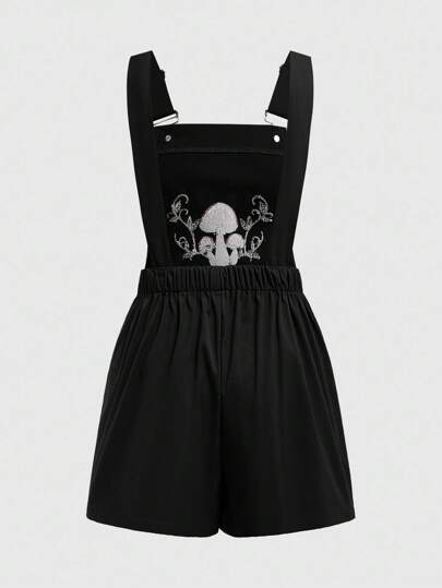 Fairycore Plus Size Women's Vine & Mushroom Embroidery Jumpsuit With Straps