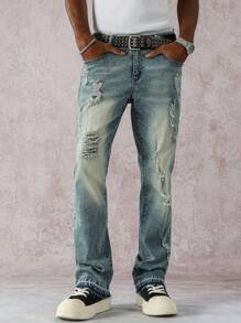 Manfinity EMRG Quần Jeans Ống Loe Vintage Denim Cũ Cho Nam - Rửa nhẹ - Xem 6