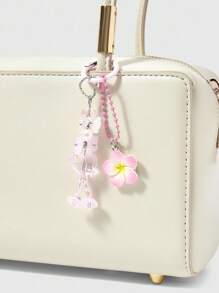 ROMWE Fairycore Spring Breeze Fresh Natural Pink Flower Keychain, Dopamine Beaded Charm Pendant For Bags - Pink - View 1