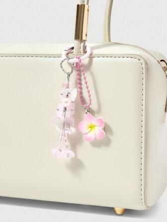 Fairycore Porte-clés fleur rose naturelle fraîche de la brise printanière, pendentif de breloque de perles de dopamine pour sacs
