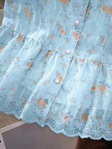 Franclia 法式浪漫刺绣V领短袖女衬衫 - 藍色 - 查看 6