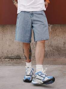 DAZY Men's Plain Black Denim Shorts, Summer - Baby Blue - View 5