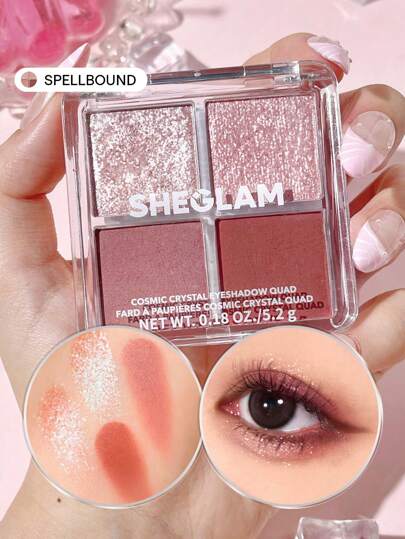 SHEGLAM Paleta De Sombras De Ojos Cosmic Crystal Eyeshadow Quad-Spellbound De 4 Colores Con Brillo Mate, Tono Neutro, Dorado, Rosa, Malva, Brillo, Sombras De Ojos Ultra Pigmentadas De Larga DuracióN, Suaves Y Combinables, Sombras De Ojos MarróN Para Invierno, Navidad Y Brillos Marca Belleza Maquillaje CosméTico Para Mujeres NiñAs Perfecto Para Invierno Ideal Para Y2K Elegante Moda Adecuado Para CumpleañOs Navidad Regalo Fiesta Listo Mejor Color