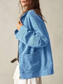 Bohemela Áo khoác nữ tay dài cổ bẻ có túi - Màu xanh lam - Xem 2