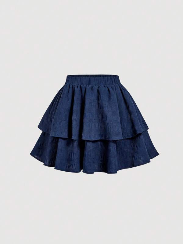 SHEIN MOD Women's Solid Color Elastic Waist Double Layer Cake Skirt, Summer