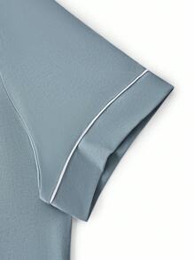 LUVLETTE 夏季女士加大码蓝色柔软100%纯棉撞色滚边短袖基础款纽扣上衣和裤子套装，女士家居服透气睡衣套装，裤子带口袋，居家舒适内衣 - 綠色 - 查看 8