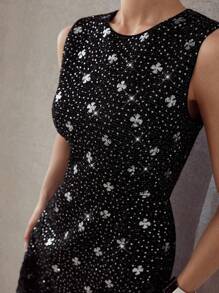 MOTF PREMIUM VESTIDO CORTO ajustado CON DOBLADILLO DE ENCAJE GUIPURE LENTEJUELADO - Negro - Ver 3