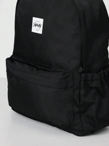 SUMWON 经典学生背包带脸部标志日常书包书包轻便旅行背包儿童 - 黑色 - 查看 3