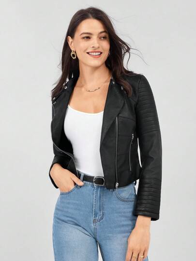 Miaspire Zip Up Pu Moto Jacket