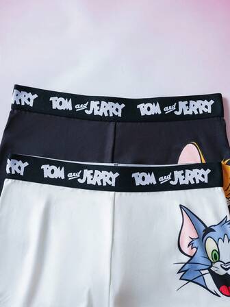 TOM & JERRY X SHEIN 2 st. bokstäver i midjan med tecknad design och trendiga boyshorts