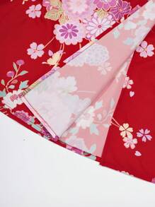 Irokai Elegant Retro Floral Print Japanese-Style Kimono Yukata(Without Fan)