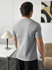 ESTAVOR 男士街头风格针织短袖T恤，适合夏季 - 灰色 - 查看 4