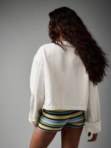 AiiRZ 女式 Trophy 牛仔夹克白色棉质纽扣前短款夹克春夏轻便复古时尚现代休闲装街头风必备