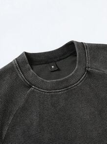 Manfinity Homme 男士休闲复古水洗华夫格T恤，夏季 - 黑色 - 查看 4