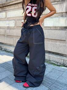 Coolane Women's Fall/Winter Concert Rave Festival Going Out Renaissance Fair Vintage Streetwear With Pockets Wide Leg Pants - Black - View 2