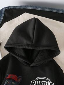 Rubble X SHEIN Young Boy Casual Cartoon Pattern Hooded Sweatshirt, Suitable For Autumn/Winter Fall - Black - View 4