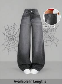 SHEIN Tall CURVE 大码夏季秋季女装秋季2000年代风格乡村音乐会老货币街头服饰斯德哥尔摩风格商务休闲女装工作女性外出机场女士垃圾摇滚宽腿牛仔裤宽松牛仔裤女士飘逸裤黑色牛仔裤