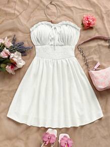 Soleia 褶邊前打結抹胸洋裝 - 白色 - 查看 7