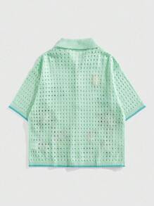 ROMWE MEN Street Life 男士夏季度假沙滩椰子树刺绣镂空针织毛衣 - 薄荷綠 - 查看 3