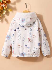 Girls' Jacket With Apricot-Colored Floral Print, Compound Fabric, Fashionable & Versatile For Autumn/Winter Fall - Apricot - View 2