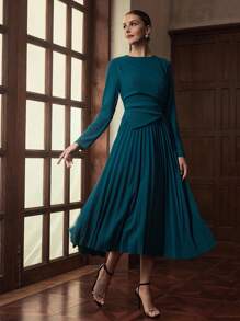 ZEYLAH Robe élégante de couleur unie avec ourlet plissé pour femmes