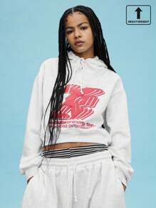 COUREZ Shrunken Cropped Hoodie With Front Graphic Print Y2K Vintage
