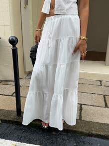 MainGRL 女士休闲度假多层蛋糕裙，适合夏季 - 白色 - 查看 6