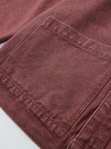 Manfinity Homme Allo Fu 超大休闲牛仔夹克，复古/复古风格宽松工装上衣，春秋季 - 紅木色 - 查看 6