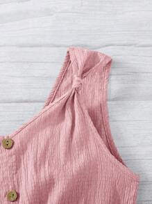 SHEIN Tween Girls Twist Vest-Style Casual Jumpsuit With Front Buttons Decorated In Woven Texture Material, Suitable For Spring Outings, Pastoral Style, Garden Afternoon Tea, Casual Outings - Baby Pink - View 8