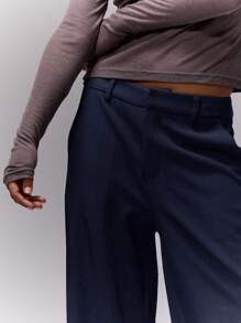 MUSERA Business Office Work Loose Fit Tailored Pants Old Money Casual Beachwear Holiday Pants - Navy Blue - View 5