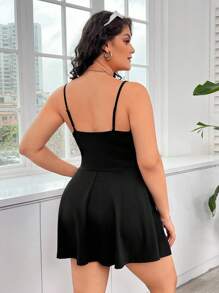 SHEIN EZwear 大码女式黑色可调节肩带喇叭下摆休闲连体裤，功能性柔软面料，适合夏季、秋季、学校、户外运动、瑜伽、日常穿着，带口袋 - 黑色 - 查看 3