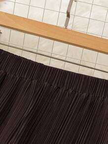 SHEIN Tall Women's Casual Pleated Elastic Waist Wide Leg Pants, Khaki, Spring/Summer Fall Cloth For Women - Brown - View 5