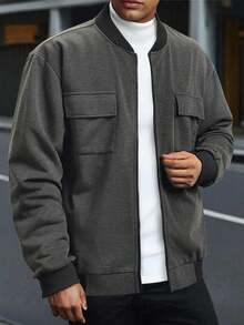 OTTIMOZO Men's Casual Street Flap Pocket Zip-Up Baseball Jacket,Fall, Old Money - Dark Grey - View 3