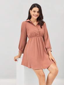 Miaspire Vestido de collar con estampado de guepardo y animales con patrón de regreso a la escuela para mujer, perfecto para otoño-invierno, viajes, oficina, dinero antiguo, simple, ideal para damas, camisa de manga larga casual de ajuste regular, camiseta de tirantes rosa polvoriento y liso, vestido corto para mujeres, anillo/verano, profesional/uso de negocios/atreticuloso - Rosa vieja - Ver 7