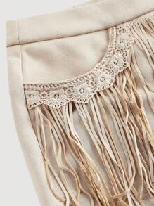 SHEIN MOD Vintage Apricot Fringe Low-Rise Shorts: Western Boho Vibes For Beach Holidays, Dates, Picnics & Party - Apricot - View 3